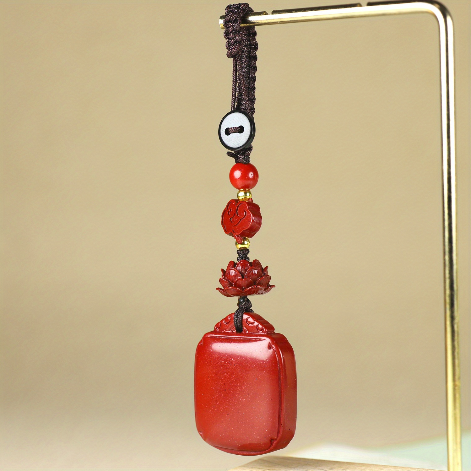 Cinnabar Auspicious Cloud Ruyi Lock Lotus Pendant Keychain